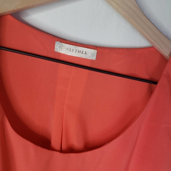 Alythea Coral Pleated Skirt Midi Dress L Sleeveless Cutout Back - Picture 2 of 10